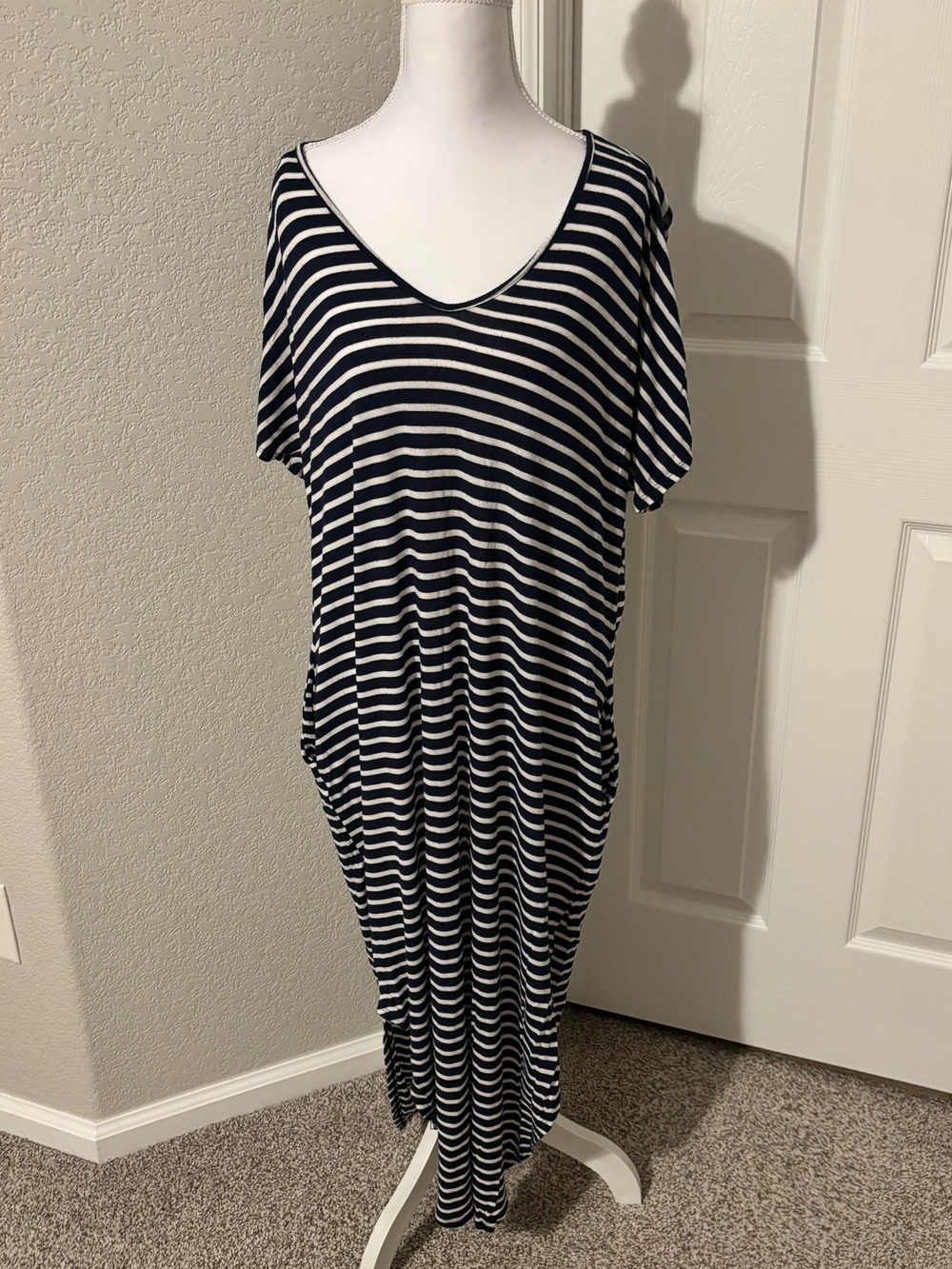 Alya Black and White Striped V-Neck Maxi Dress